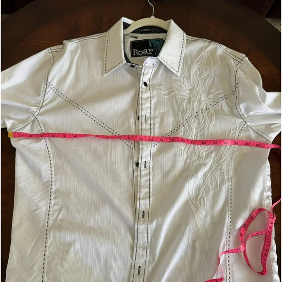 ROAR Buckle Y2K Men’s Refined Embroidered Button White Western Style Shirt XL - Picture 9 of 16